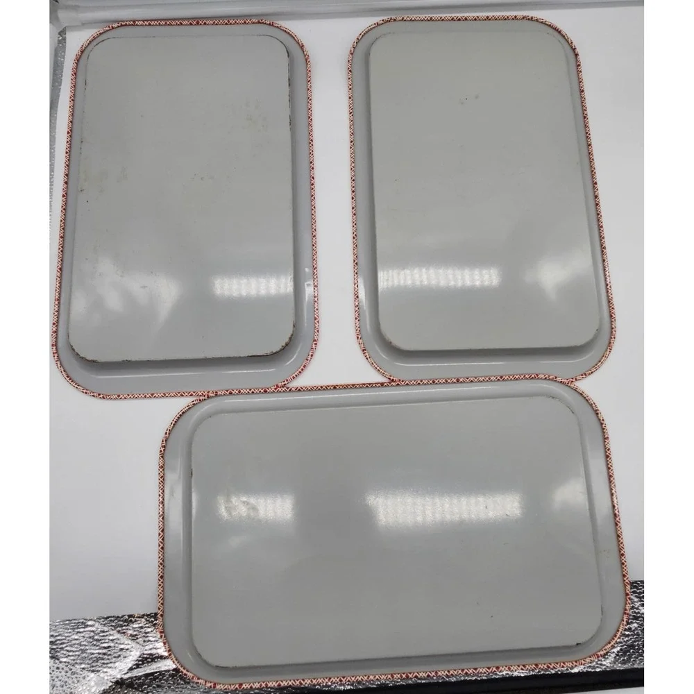 Vintage Red Floral Metal Serving Trays Set of 3 Roses Daisies Retro Kitchen 11.5